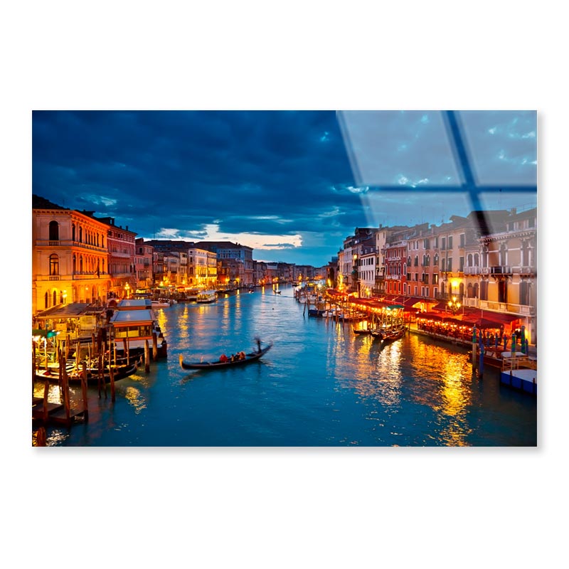 Grand Canal at Night, Venice Acrylic Glass Print Tempered Glass Wall Art 100% Made in Australia Ready to Hang - Bella Home Decor