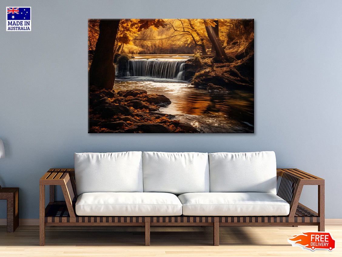 Beautiful autumn with Yellow Trees and Water Print 100% Australian Made - Bella Home Decor