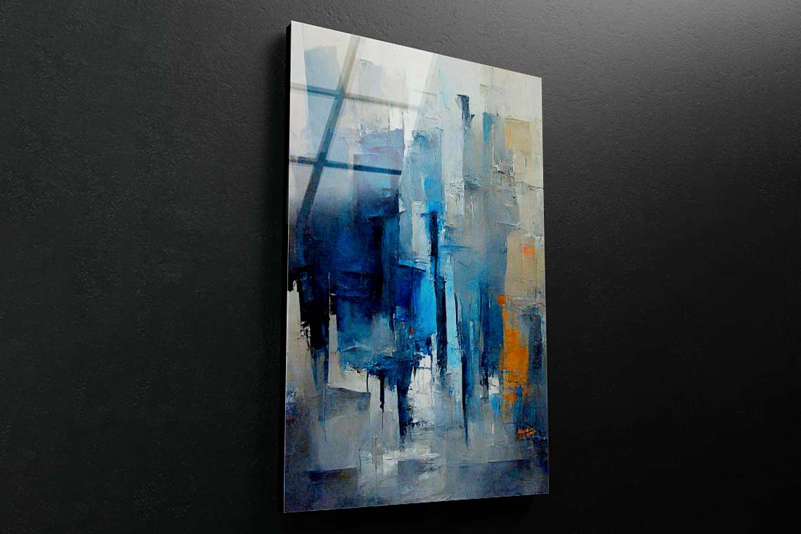 Blue & Grey Abstract Acrylic Glass Print Tempered Glass Wall Art 100% Made in Australia Ready to Hang