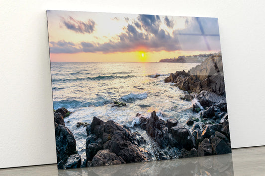 View of Coast of the Ocean at Sunset Acrylic Glass Print Tempered Glass Wall Art 100% Made in Australia Ready to Hang
