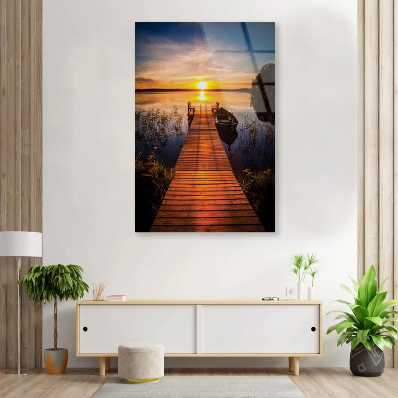 Sunset Over the Fishing Boat & Pier Portrait Photograph Acrylic Glass Print Tempered Glass Wall Art 100% Made in Australia Ready to Hang