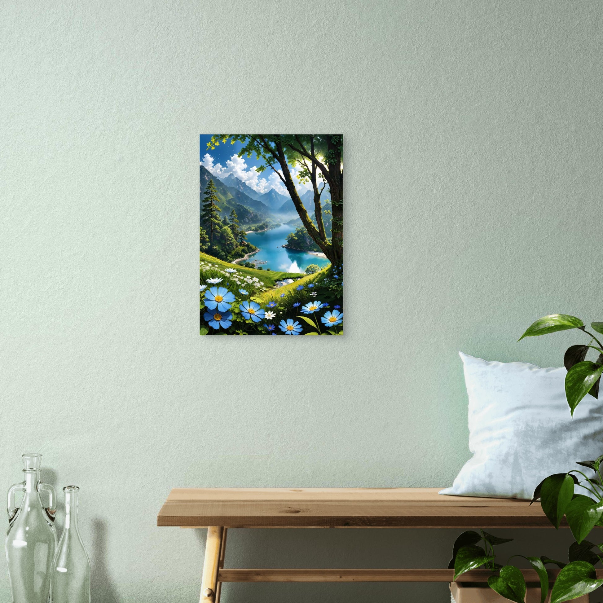 Alpine Blue Lake Mountain View 40x60cm Metal Print Ready to Hang - Bella Home Decor
