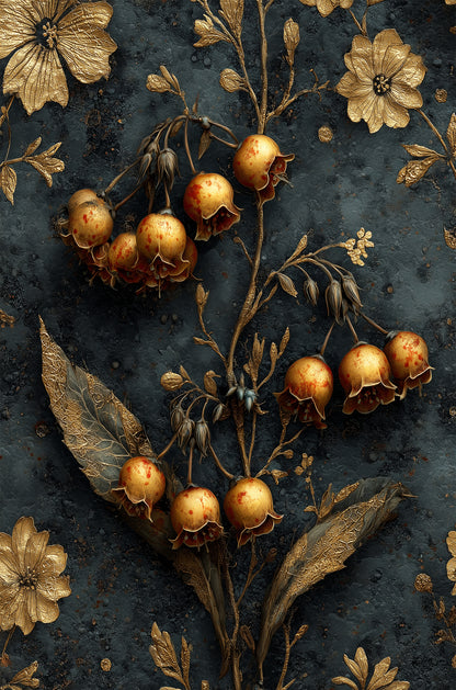 Gold Floral Lily Flower Botanical Dark 40x60cm Metal Print Ready to Hang