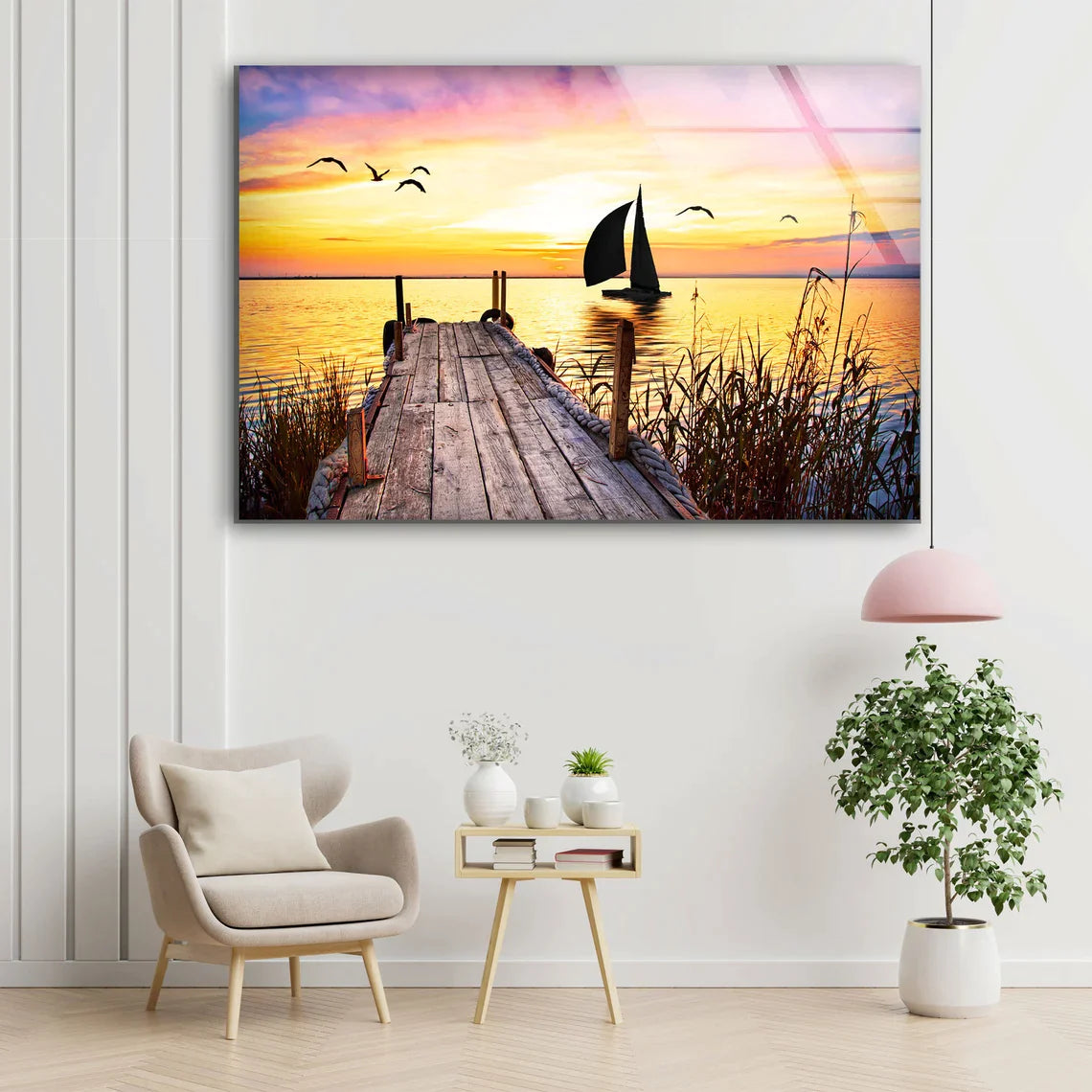 Wooden Pier & Boat Lake UV Direct Aluminum Print Australian Made Quality