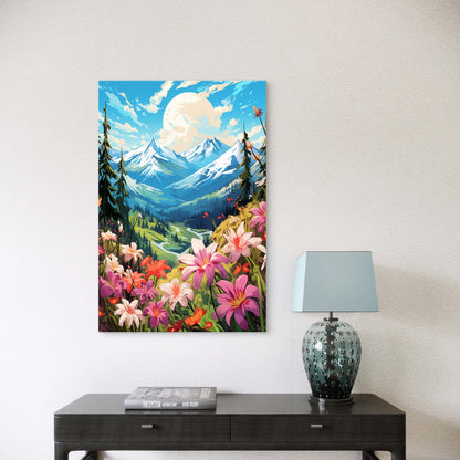 Anime Style Mountains Flower Field 40x60cm Metal Print Ready to Hang