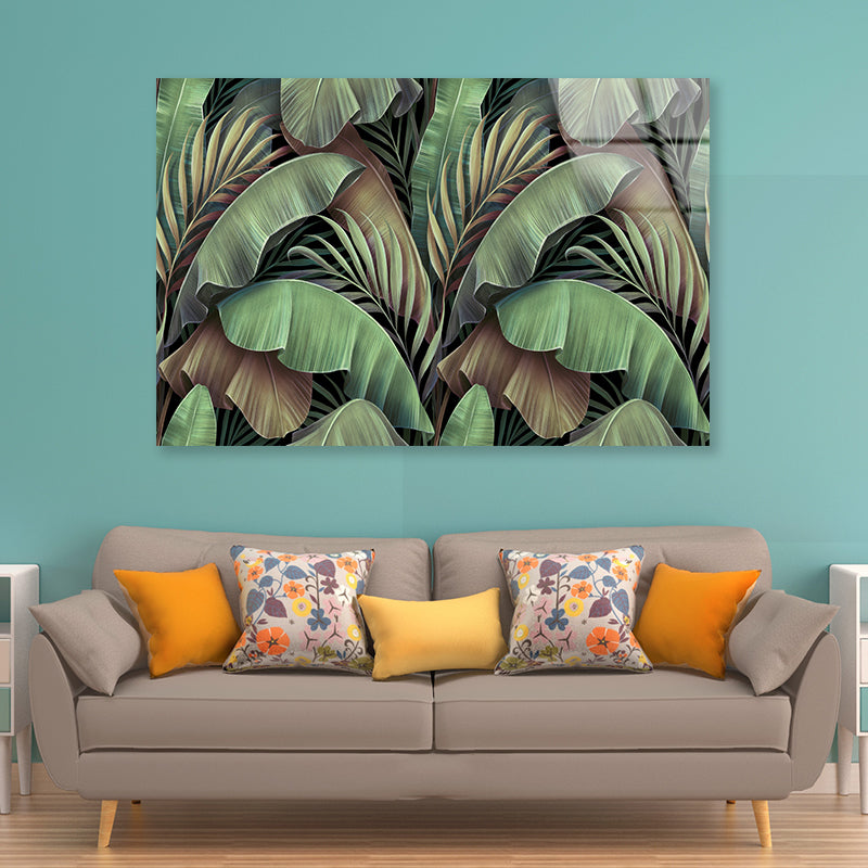 Banana Leaves Abstract Design Acrylic Glass Print Tempered Glass Wall Art 100% Made in Australia Ready to Hang - Bella Home Decor