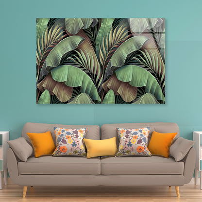Banana Leaves Abstract Design Acrylic Glass Print Tempered Glass Wall Art 100% Made in Australia Ready to Hang - Bella Home Decor