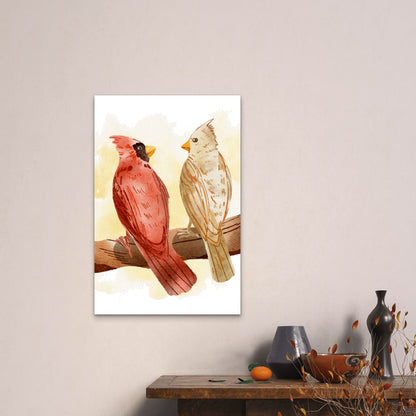 Red Cardinal Songbird Illustration 60x90cm Metal Print Ready to Hang