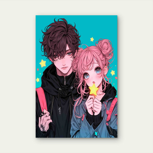 Anime Couple Digital Art 60x90cm Metal Print Ready to Hang