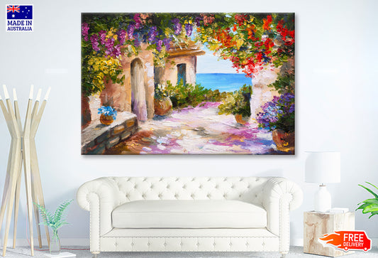 Flowers & Plants House near Sea Oil Painting Wall Art Limited Edition High Quality Print