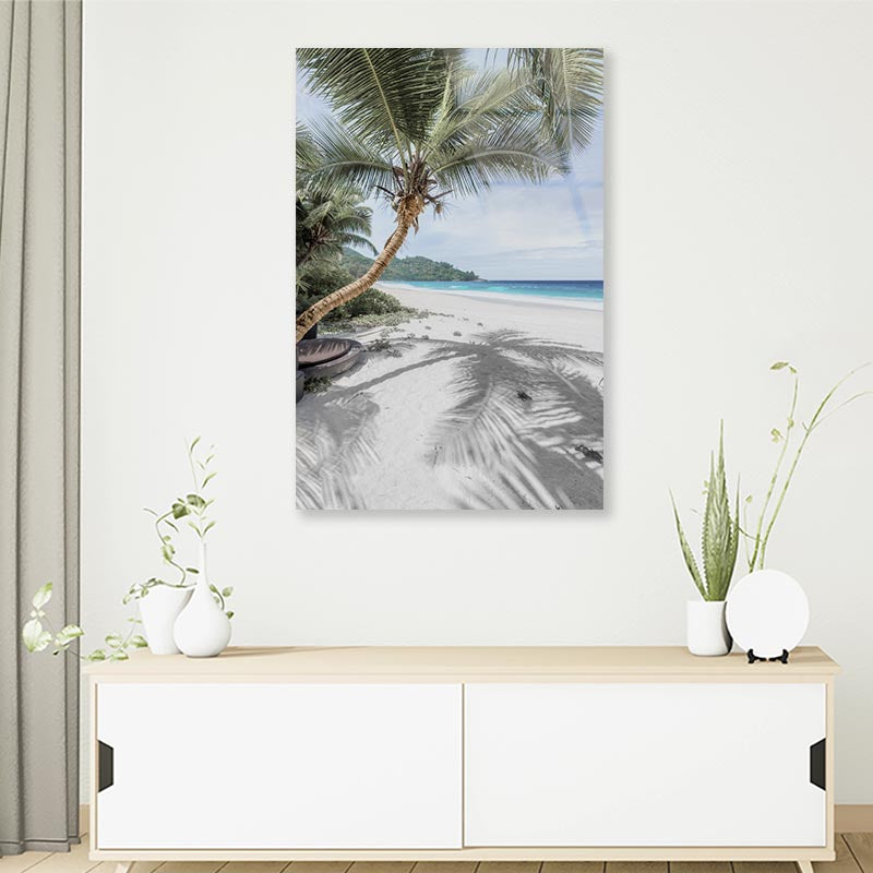 Coconut Trees with Shadows Beach 3D Design Acrylic Glass Print Tempered Glass Wall Art 100% Made in Australia Ready to Hang