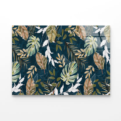 Beautiful Pattern of Tropical Leaves Acrylic Glass Print Tempered Glass Wall Art 100% Made in Australia Ready to Hang - Bella Home Decor