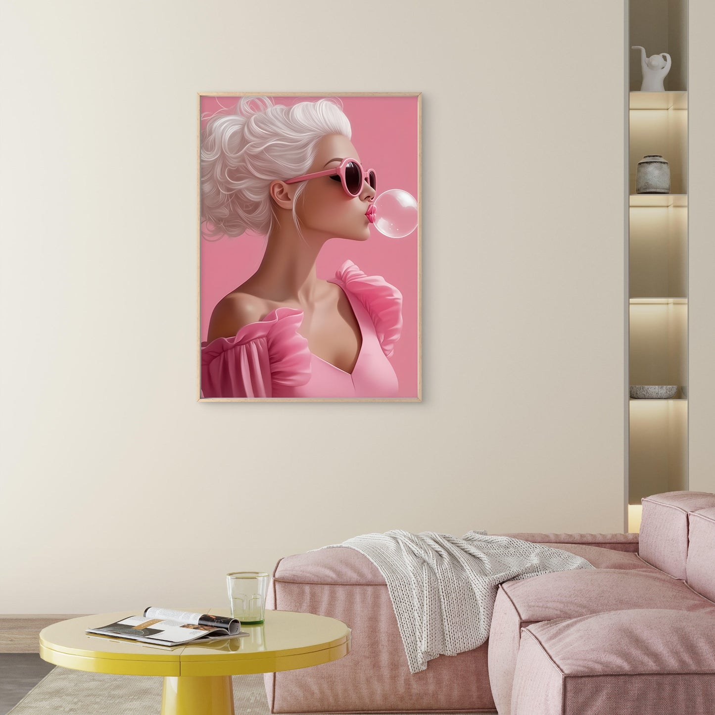 Pink Stylish Woman Blowing Bubbles Fashion Home Decor Premium Quality Poster Print Choose Your Sizes