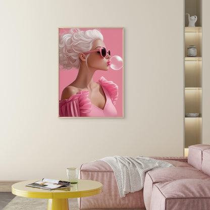 Pink Stylish Woman Blowing Bubbles Fashion Home Decor Premium Quality Poster Print Choose Your Sizes