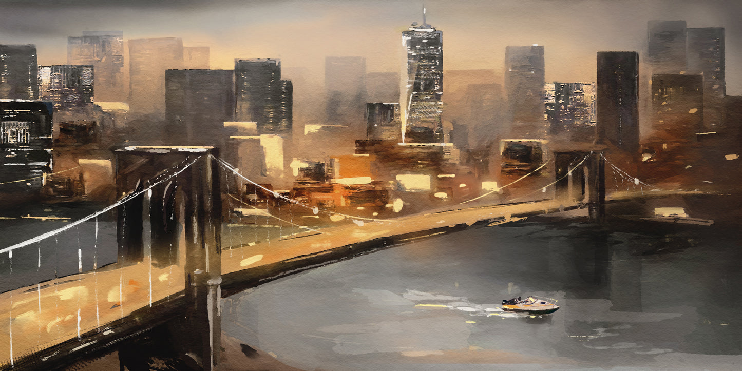 New York Brooklyn Bridge Night Wall Art Canvas Office Home Room Framed 120x60cm