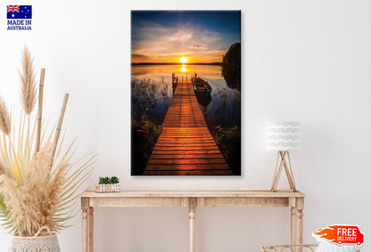 Sunset Over the Fishing Boat & Pier Wall Art Decor 100% Australian Made