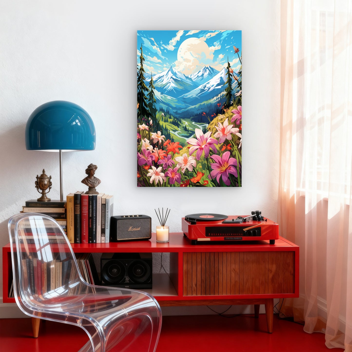 Anime Style Mountains Flower Field 40x60cm Metal Print Ready to Hang