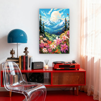 Anime Style Mountains Flower Field 40x60cm Metal Print Ready to Hang