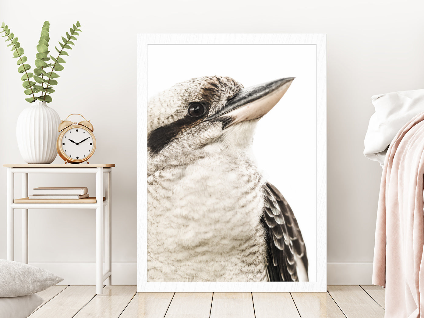 Kookaburra Bird Closeup Side View Photograph Glass Framed Wall Art, Ready to Hang Quality Print Without White Border White