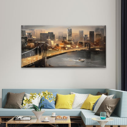 New York Brooklyn Bridge Night Wall Art Canvas Office Home Room Framed 120x60cm