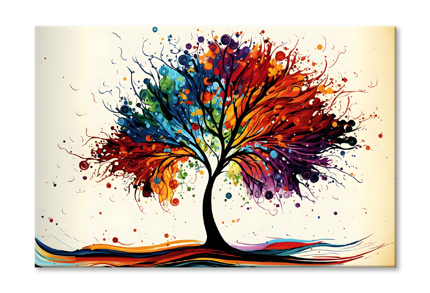 Colorful Tree Abstract Oil Painting Wall Art Limited Edition High Quality Print Stretched Canvas None