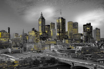 Melbourne Night With yellow lights 100% Australian Made