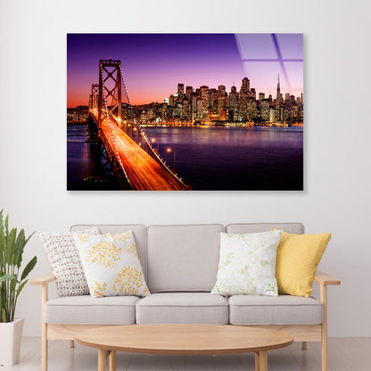 San Francisco Skyline and Bay Bridge at Sunset, California  Acrylic Glass Print Tempered Glass Wall Art 100% Made in Australia Ready to Hang