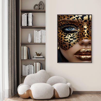 Black & Golden Leopard Woman Face Close-up Luxury Fashion Home Decor Premium Quality Poster Print Choose Your Sizes