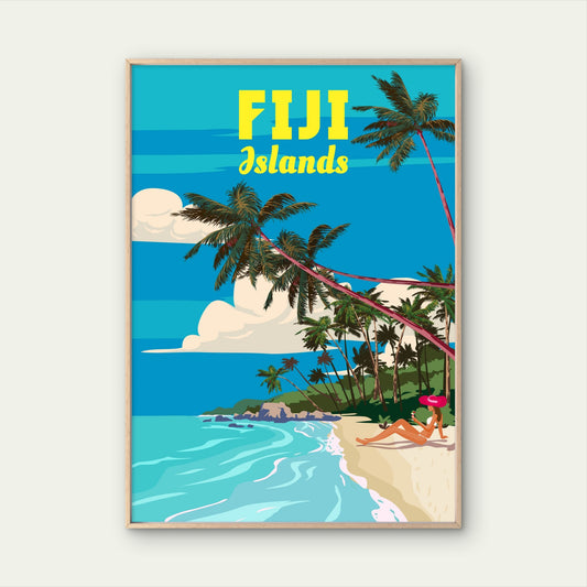 Summer Beach Fiji Tropical Islands Vintage Resort Travel Poster Print Wall Art