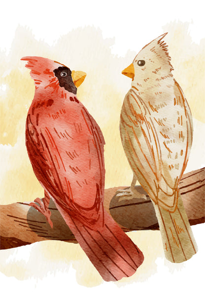 Red Cardinal Songbird Illustration 60x90cm Metal Print Ready to Hang