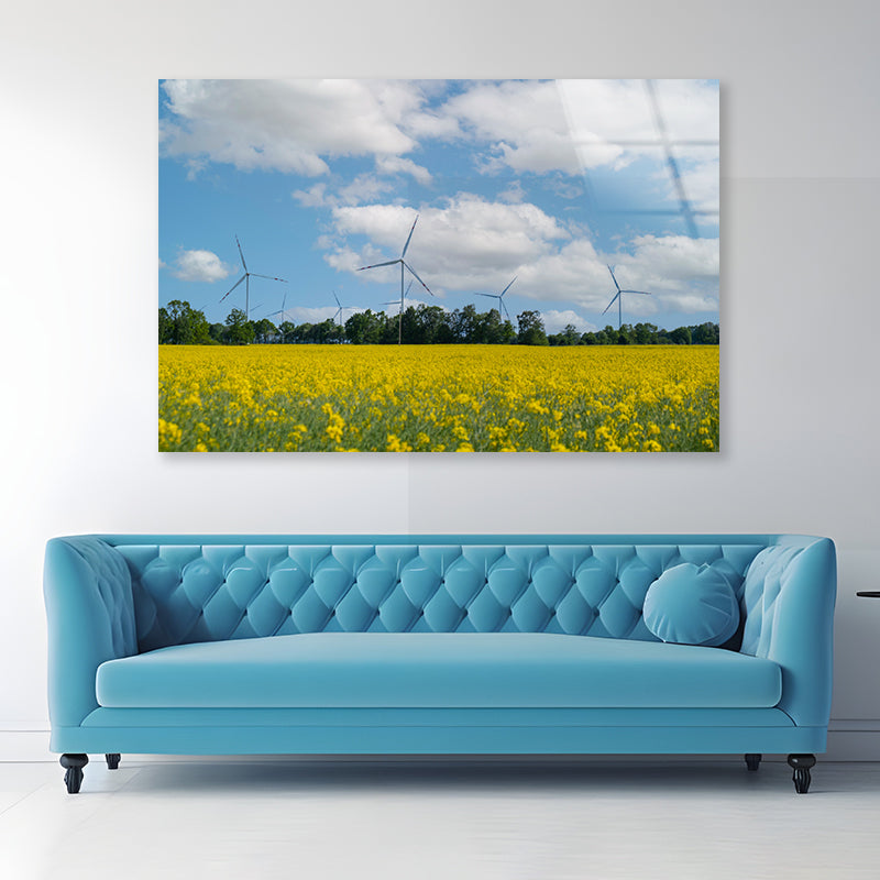 Rapeseed Plant and Wind Turbines Acrylic Glass Print Tempered Glass Wall Art 100% Made in Australia Ready to Hang - Bella Home Decor