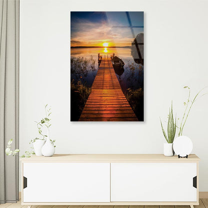 Sunset Over the Fishing Boat & Pier Portrait Photograph Acrylic Glass Print Tempered Glass Wall Art 100% Made in Australia Ready to Hang