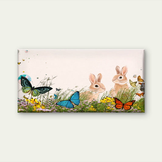 Cute Garden Bunnies Wildlife Wall Art Canvas Office Home Room Framed 120x60cm