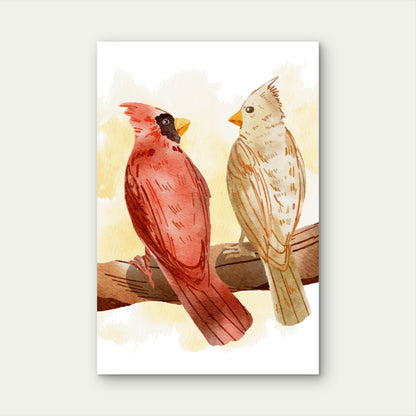 Red Cardinal Songbird Illustration 60x90cm Metal Print Ready to Hang