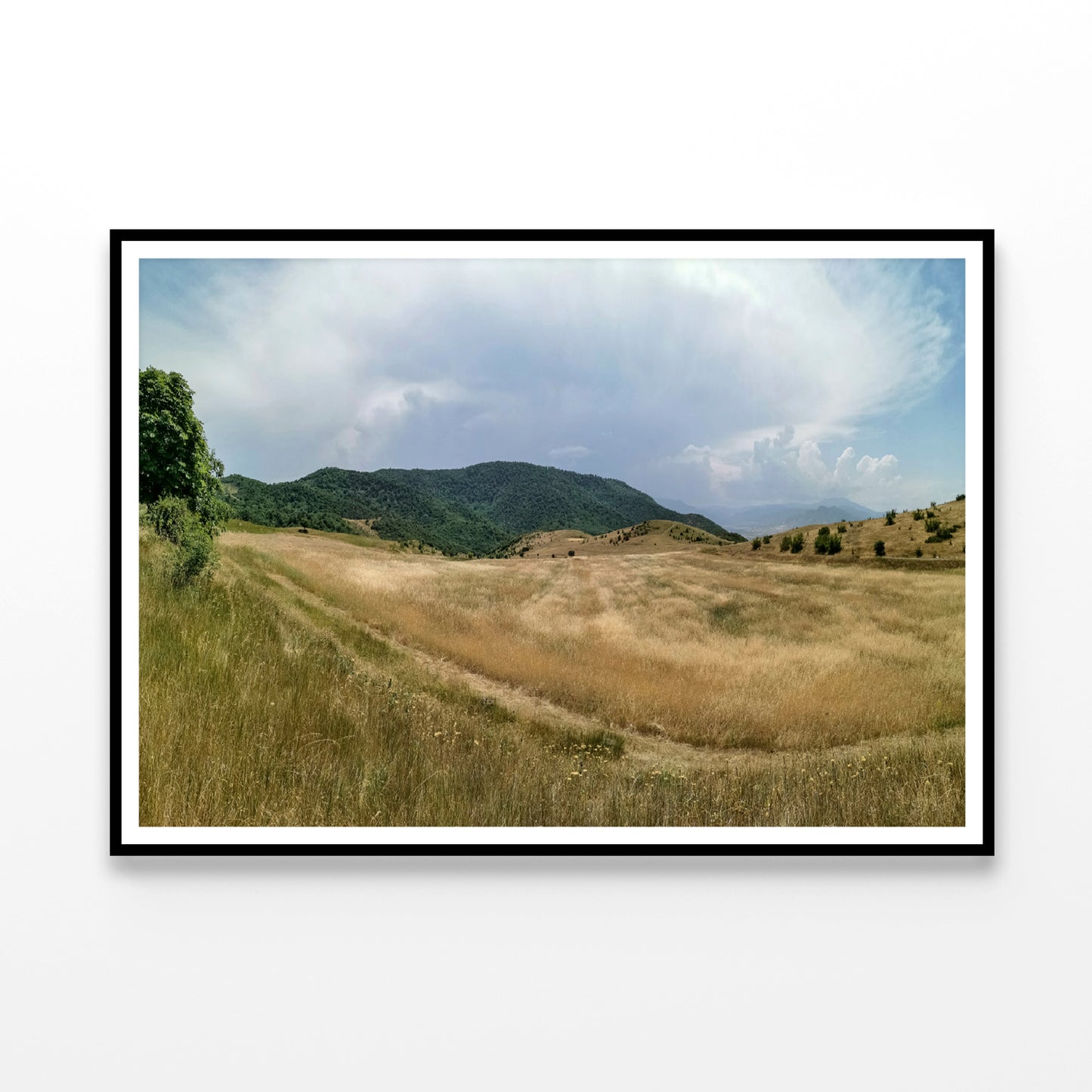 View Of a Grassy Field with Hills, Clear Sky & Clouds Home Decor Premium Quality Poster Print Choose Your Sizes - Bella Home Decor