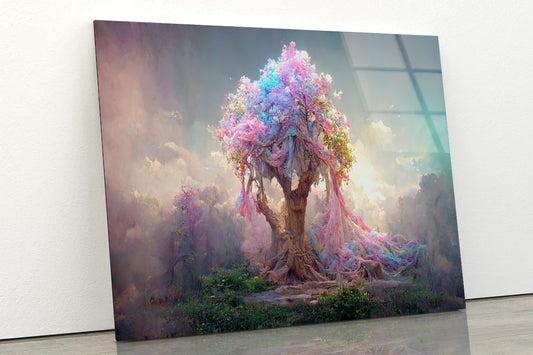 Fantasy Tree in Pink-Blue Colors Acrylic Glass Print Tempered Glass Wall Art 100% Made in Australia Ready to Hang