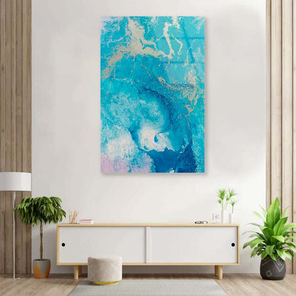 Ocean Blue White Ink Acrylic Glass Print Tempered Glass Wall Art 100% Made in Australia Ready to Hang