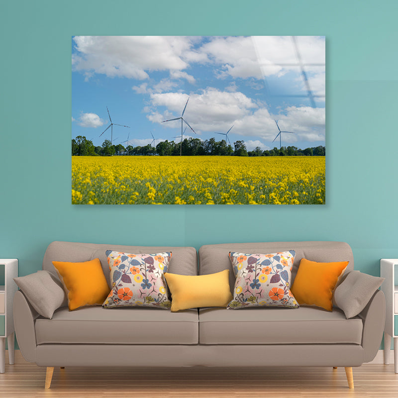 Rapeseed Plant and Wind Turbines Acrylic Glass Print Tempered Glass Wall Art 100% Made in Australia Ready to Hang - Bella Home Decor