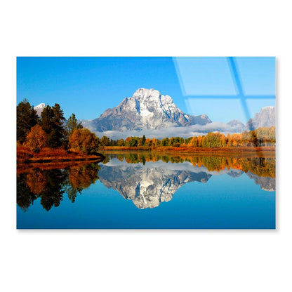 Mountain Is Reflected in A Lake Acrylic Glass Print Tempered Glass Wall Art 100% Made in Australia Ready to Hang - Bella Home Decor