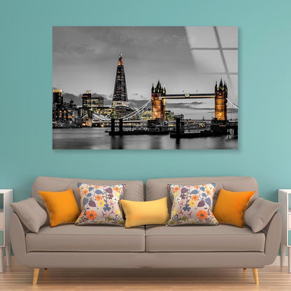 B&W London Bridge & City Acrylic Glass Print Tempered Glass Wall Art 100% Made in Australia Ready to Hang