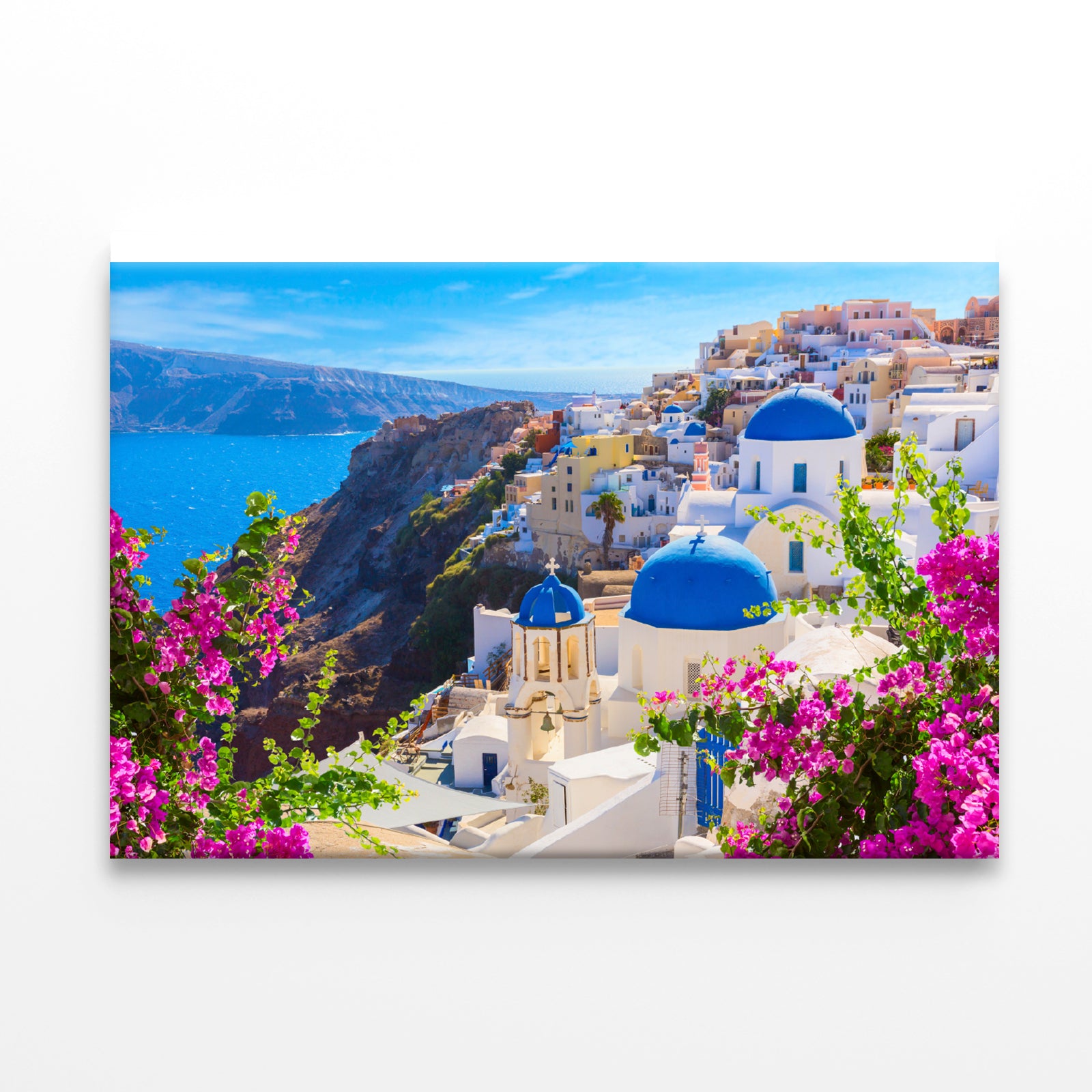 Buildings of Oia Town and Flowers Print 100% Australian Made - Bella Home Decor