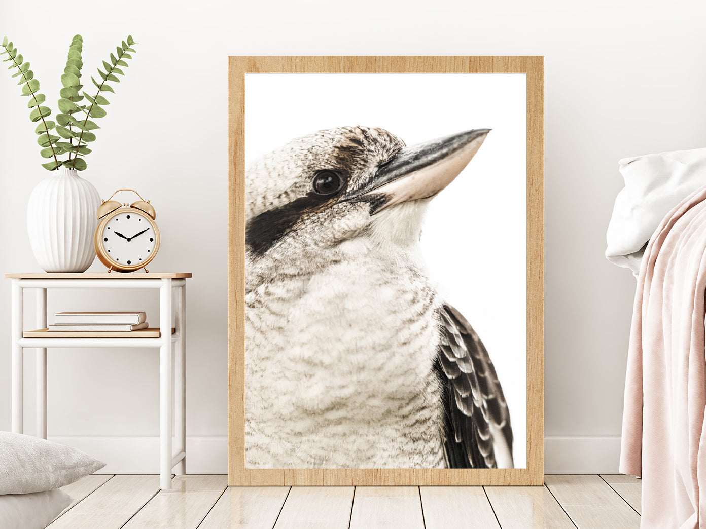 Kookaburra Bird Closeup Side View Photograph Glass Framed Wall Art, Ready to Hang Quality Print Without White Border Oak