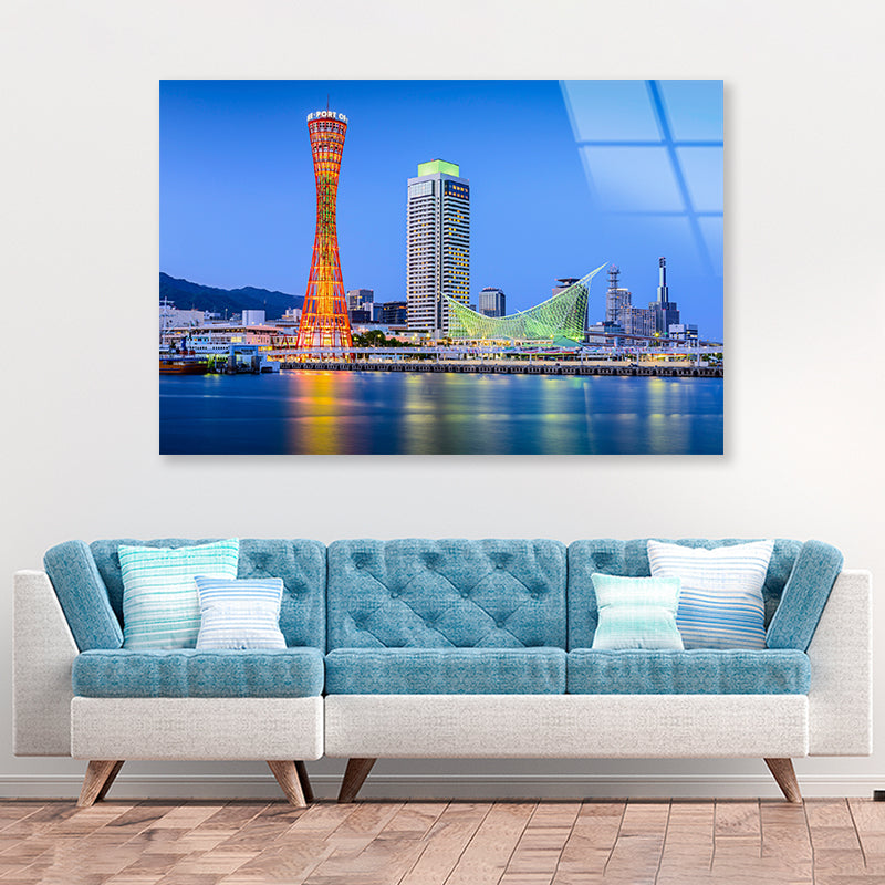 Kobe City Skyline with Kobe Tower Acrylic Glass Print Tempered Glass Wall Art 100% Made in Australia Ready to Hang - Bella Home Decor