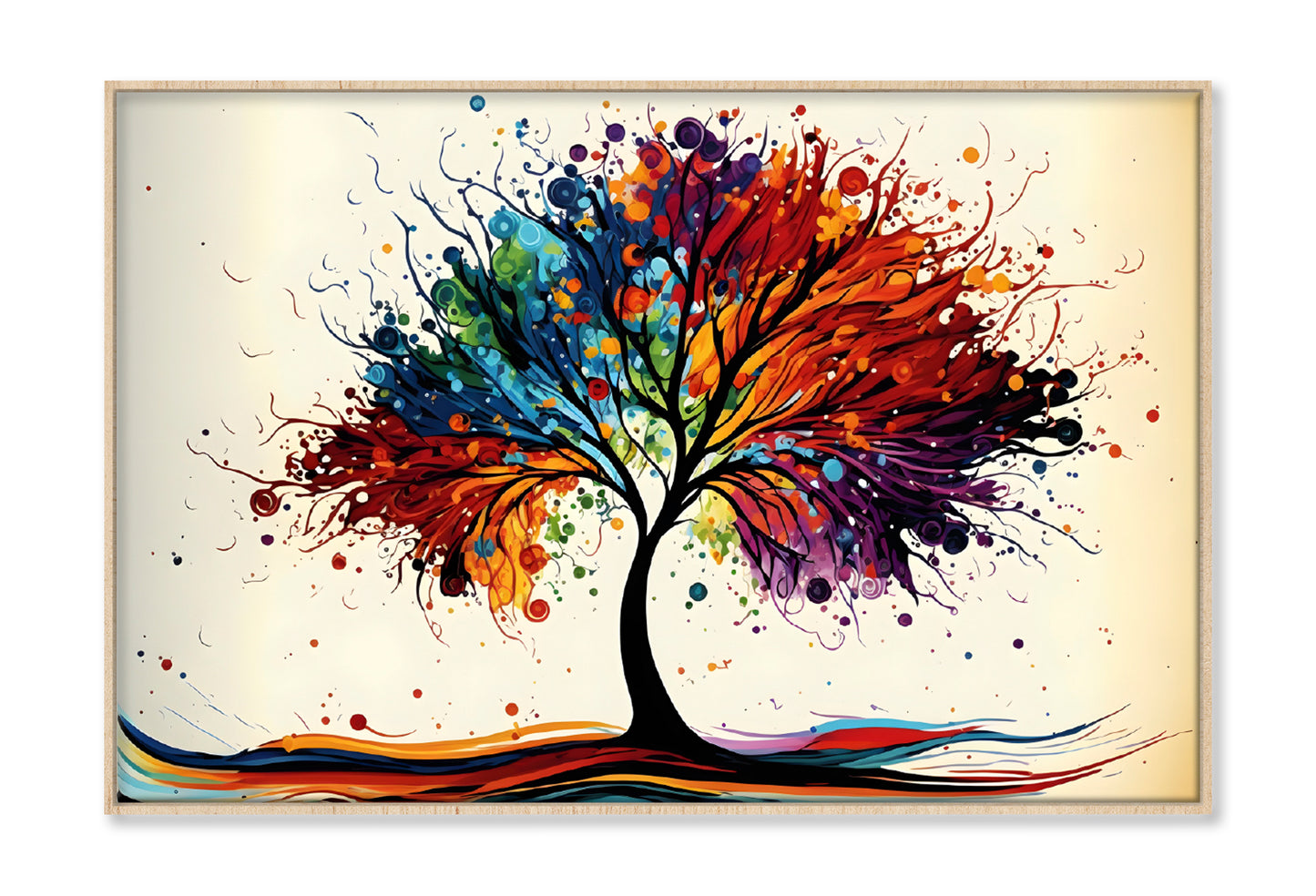 Colorful Tree Abstract Oil Painting Wall Art Limited Edition High Quality Print Canvas Box Framed Natural