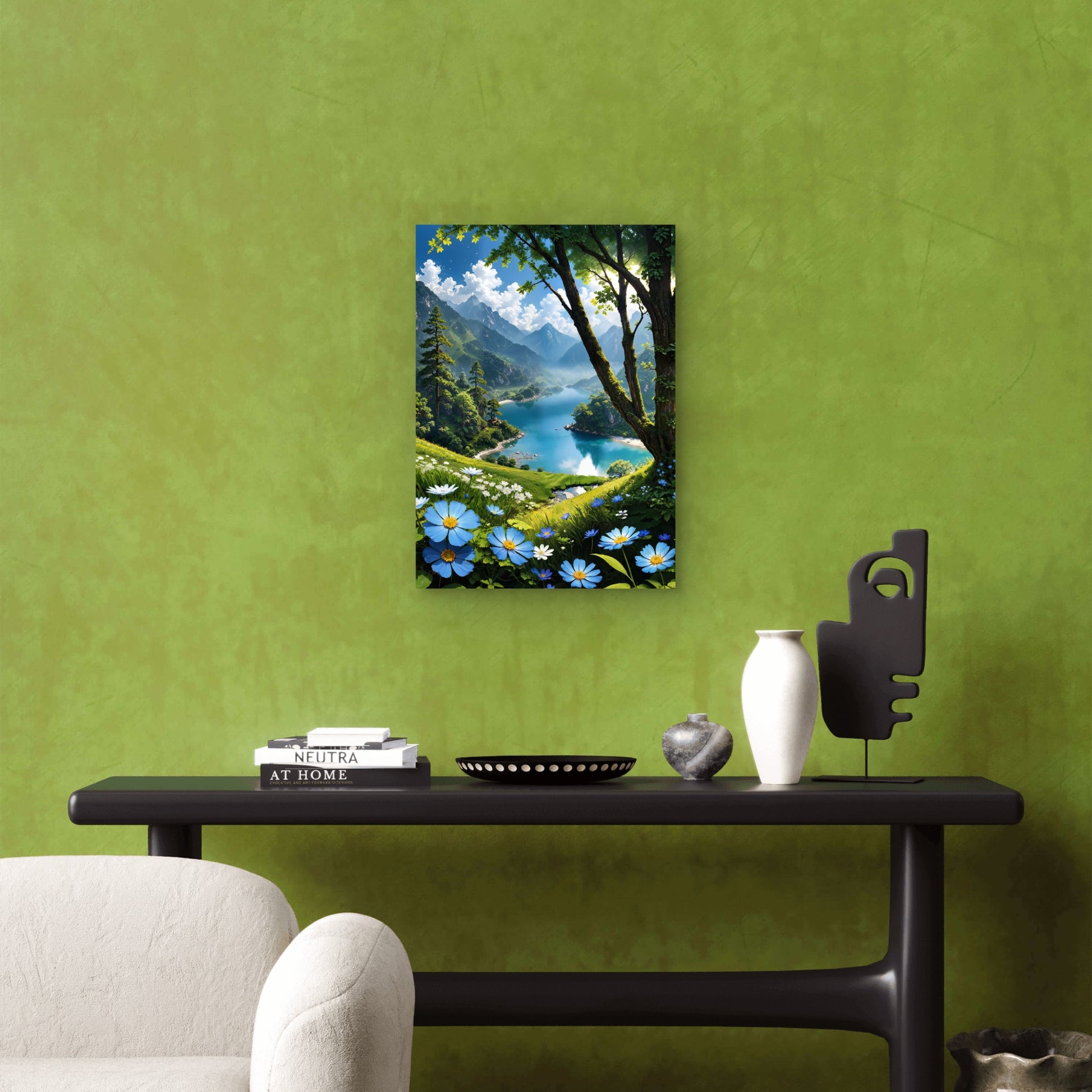 Alpine Blue Lake Mountain View 60x90cm Metal Print Ready to Hang - Bella Home Decor
