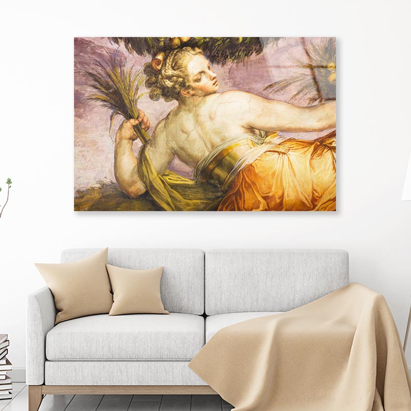 Old Fresco with Beautiful Woman from Palazzo Vecchio in Florence Acrylic Glass Print Tempered Glass Wall Art 100% Made in Australia Ready to Hang