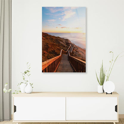Stair Walkway Along the Coastline with Sunset View at Port Noarlunga, South AustraliaPortrait Photograph Acrylic Glass Print Tempered Glass Wall Art 100% Made in Australia Ready to Hang - Bella Home Decor