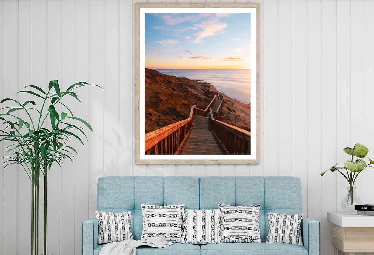 Stair Walkway Along the Coastline with Sunset View at Port Noarlunga, South Australia Home Decor Premium Quality Poster Print Choose Your Sizes