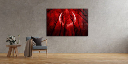 Red Sky Moon with Trees UV Direct Aluminum Print Australian Made Quality