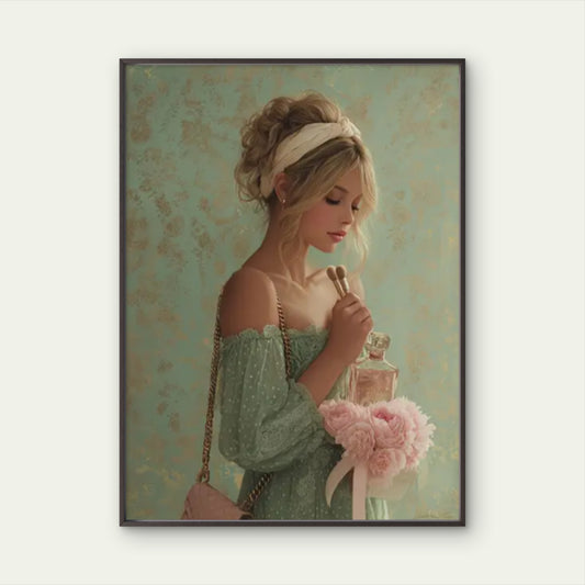 Vintage Woman Makeup & Perfume with Floral Accent Fashion Home Decor Premium Quality Poster Print Choose Your Sizes